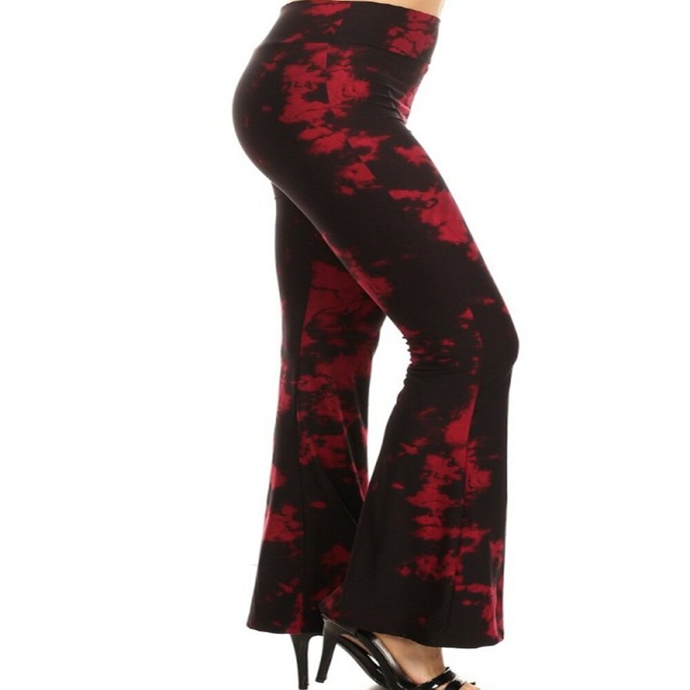 Women Ultra Soft High Waist Flare Yoga Leggings S-XL Elastic Waist Red Tie Dye
